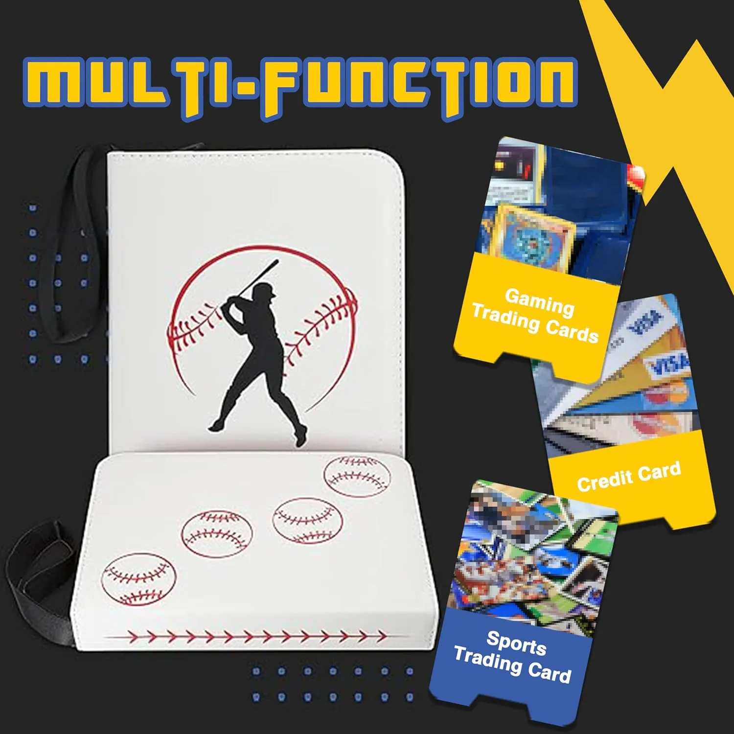 Sports card binder, CLOVERCAT 4 Pocket Baseball Card Binder, 400 Double Sided Pocket Waterproof Album, Display Holder, Expandable, Compatible with Gaming Cards, Yugioh, MTG and Other TCG