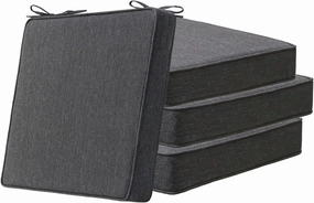 Square Corner Seat Cushions, 19" x 19" x 3", Set of 4, Indoor Outdoor Waterproof Weather Resistant Universal Chair Pads with Ties for Patio Furniture, Garden Deck Dining Chairs, Charcoal