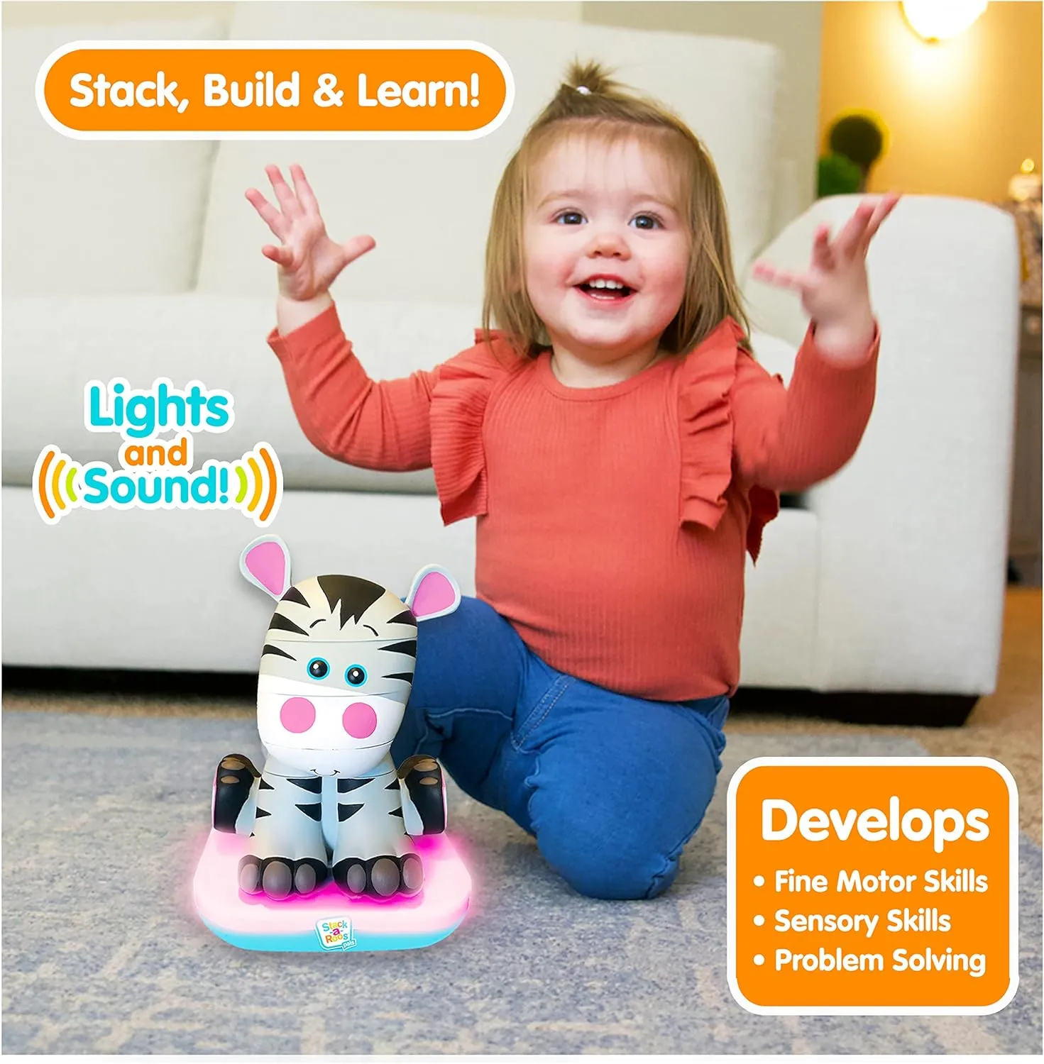 Stack-a-Roos Baby Zebra by Salus Brands - Animal Stacking Toy, Educational Early Learning Toy for Infants Babies Toddlers, Age 12  Months - Great Baby Gifts, STEM