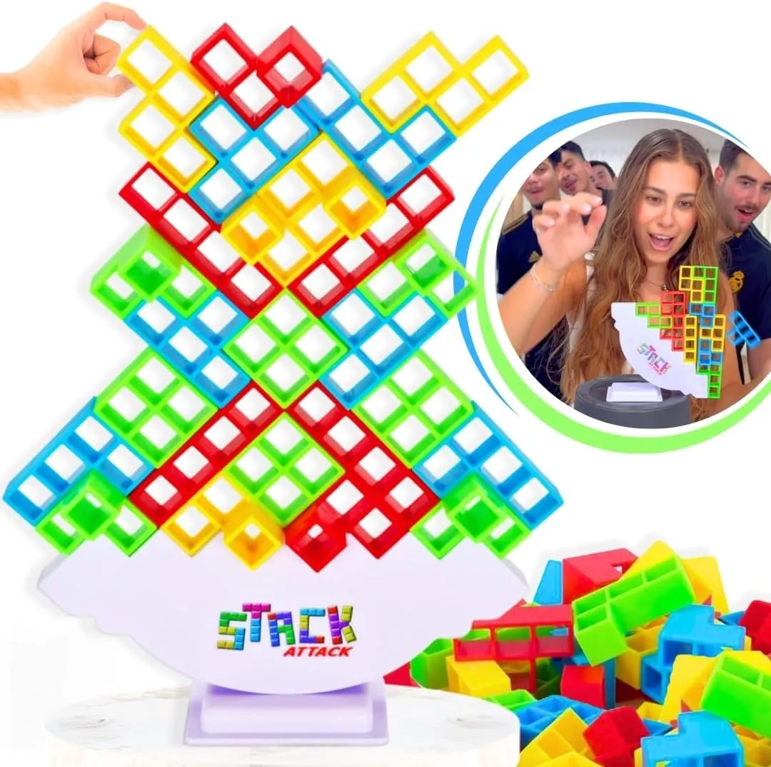 Stack Attack Block Balancing Game | Family Game Night Favorite | Exciting for Kids & Adults | Play Solo or Challenge Friends | Social Media Sensation | for Ages 3 