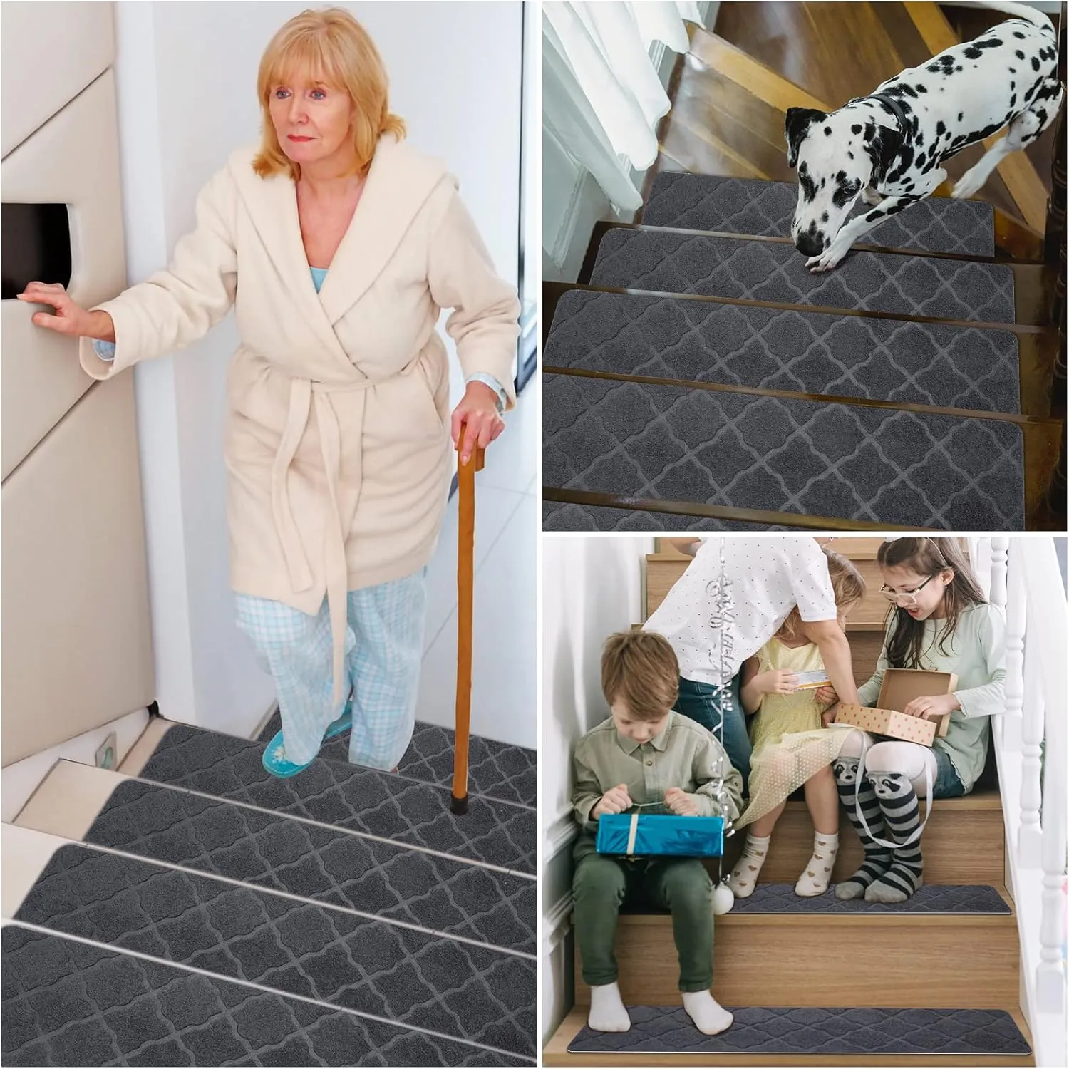 Stair Treads for Wooden Steps 15pcs - 8x30in Carpet Stairs Runner Indoor Non-Slip Stair Mats for Kids Elders and Pets