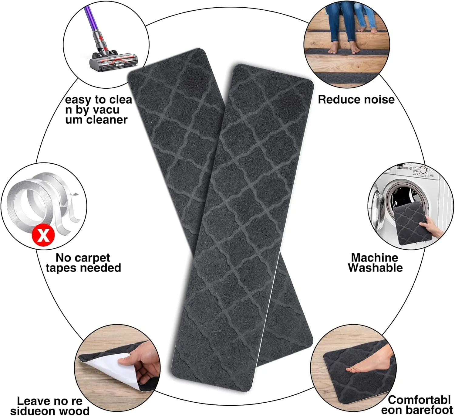 Stair Treads for Wooden Steps 15pcs - 8x30in Carpet Stairs Runner Indoor Non-Slip Stair Mats for Kids Elders and Pets