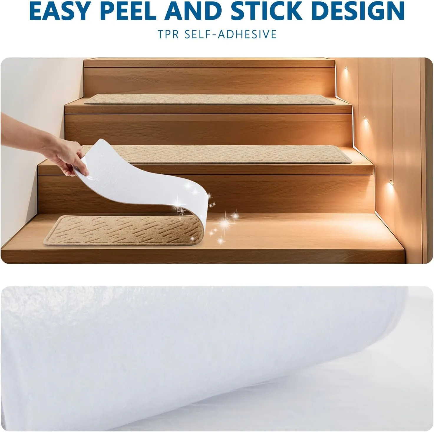 Stair Treads for Wooden Steps Indoor, 8" X 30" Non Slip Carpet Stair Treads with Reusable Adhesive for Kids Elders and Dogs, Surface Polyester TPR Backing Stair Rugs -4 Pack