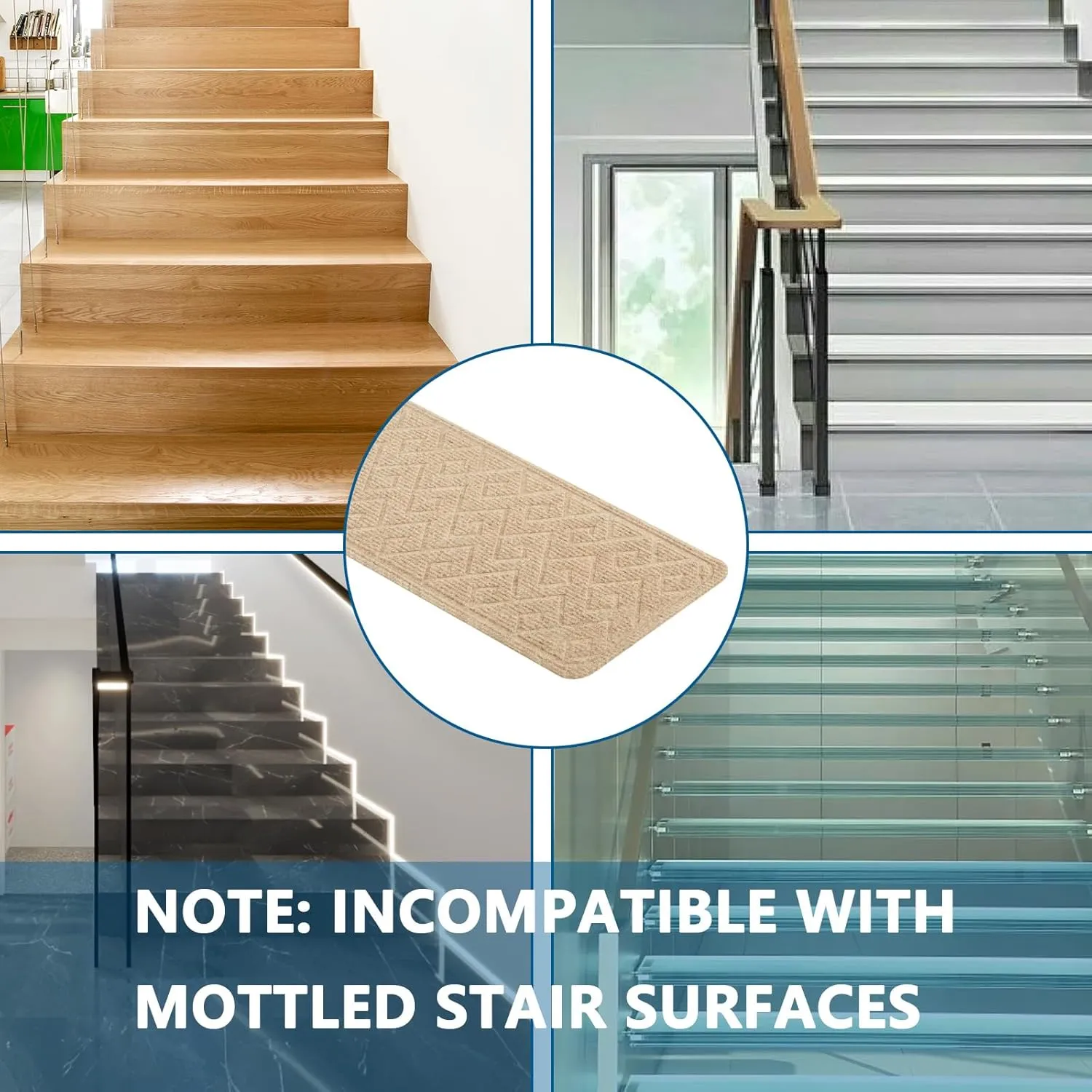 Stair Treads for Wooden Steps Indoor, 8" X 30" Non Slip Carpet Stair Treads with Reusable Adhesive for Kids Elders and Dogs, Surface Polyester TPR Backing Stair Rugs -4 Pack