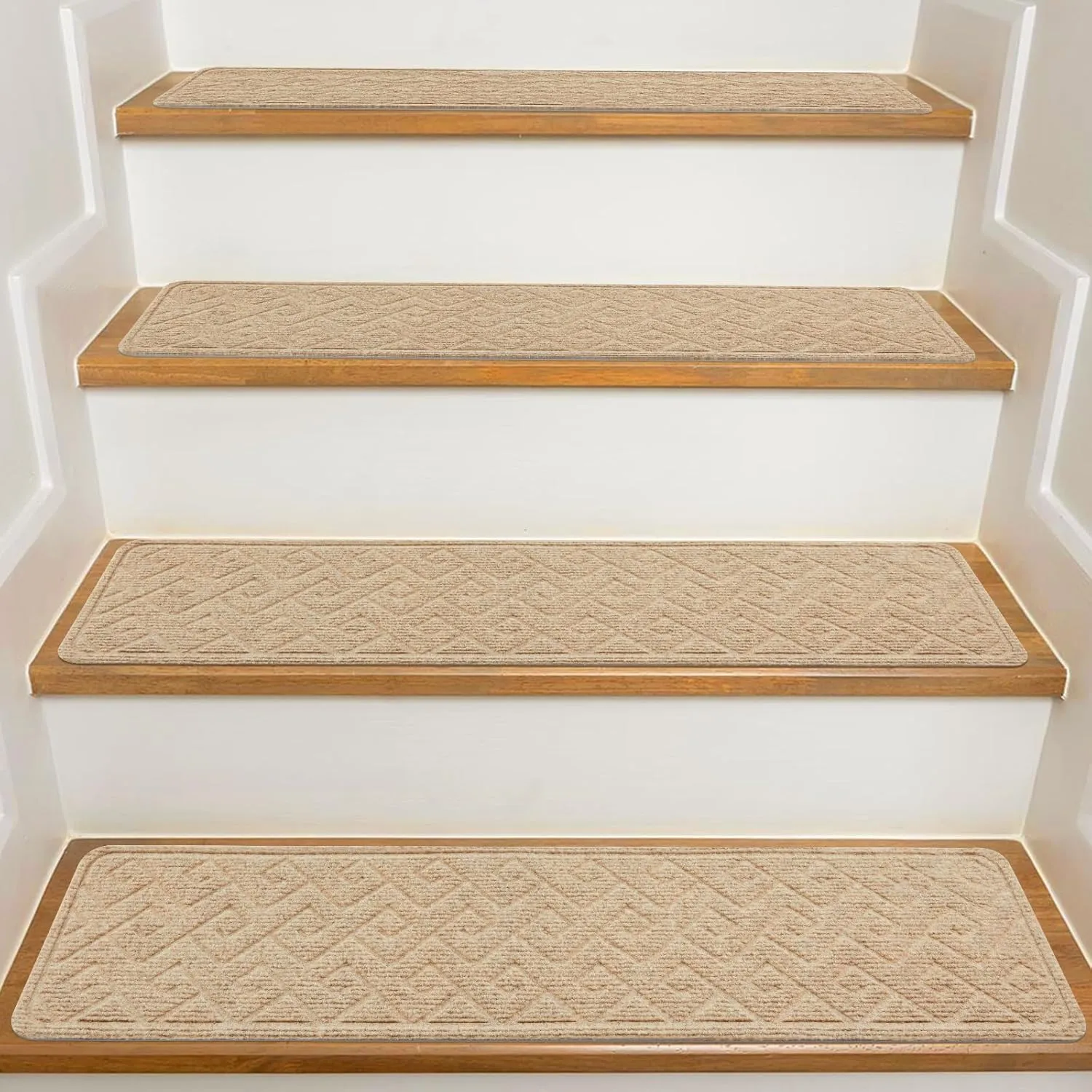 Stair Treads for Wooden Steps Indoor, 8" X 30" Non Slip Carpet Stair Treads with Reusable Adhesive for Kids Elders and Dogs, Surface Polyester TPR Backing Stair Rugs -4 Pack