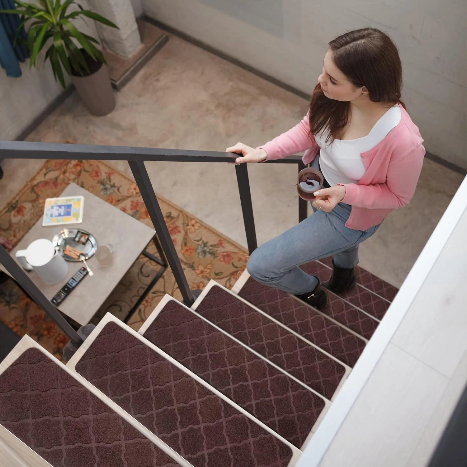 Stair Treads for Wooden Steps 15pcs - 8x30in Carpet Stairs Runner Indoor Non-Slip Stair Mats for Kids Elders and Pets