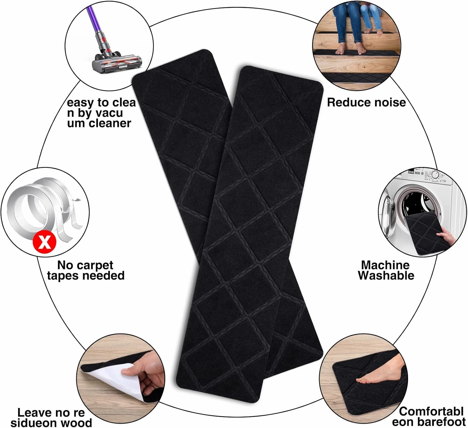Stair Treads for Wooden Steps 15pcs - 8x30in Carpet Stairs Runner Indoor Non-Slip Stair Mats for Kids Elders and Pets