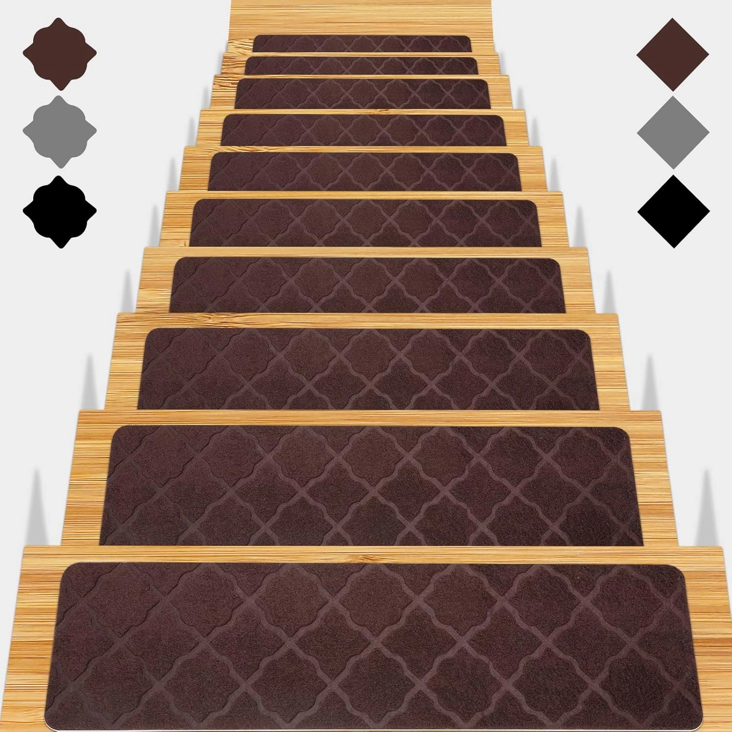 Stair Treads for Wooden Steps 15pcs - 8x30in Carpet Stairs Runner Indoor Non-Slip Stair Mats for Kids Elders and Pets