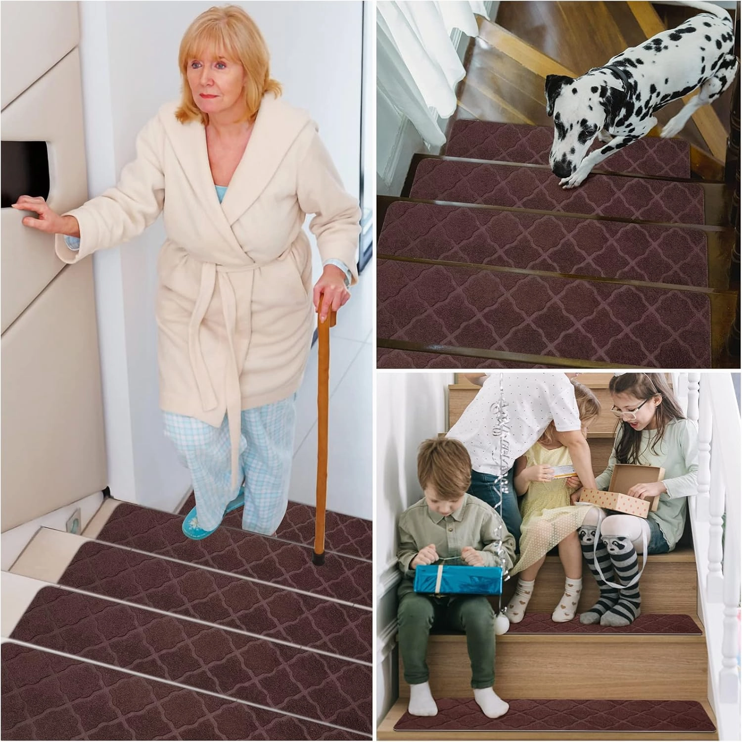 Stair Treads for Wooden Steps 15pcs - 8x30in Carpet Stairs Runner Indoor Non-Slip Stair Mats for Kids Elders and Pets