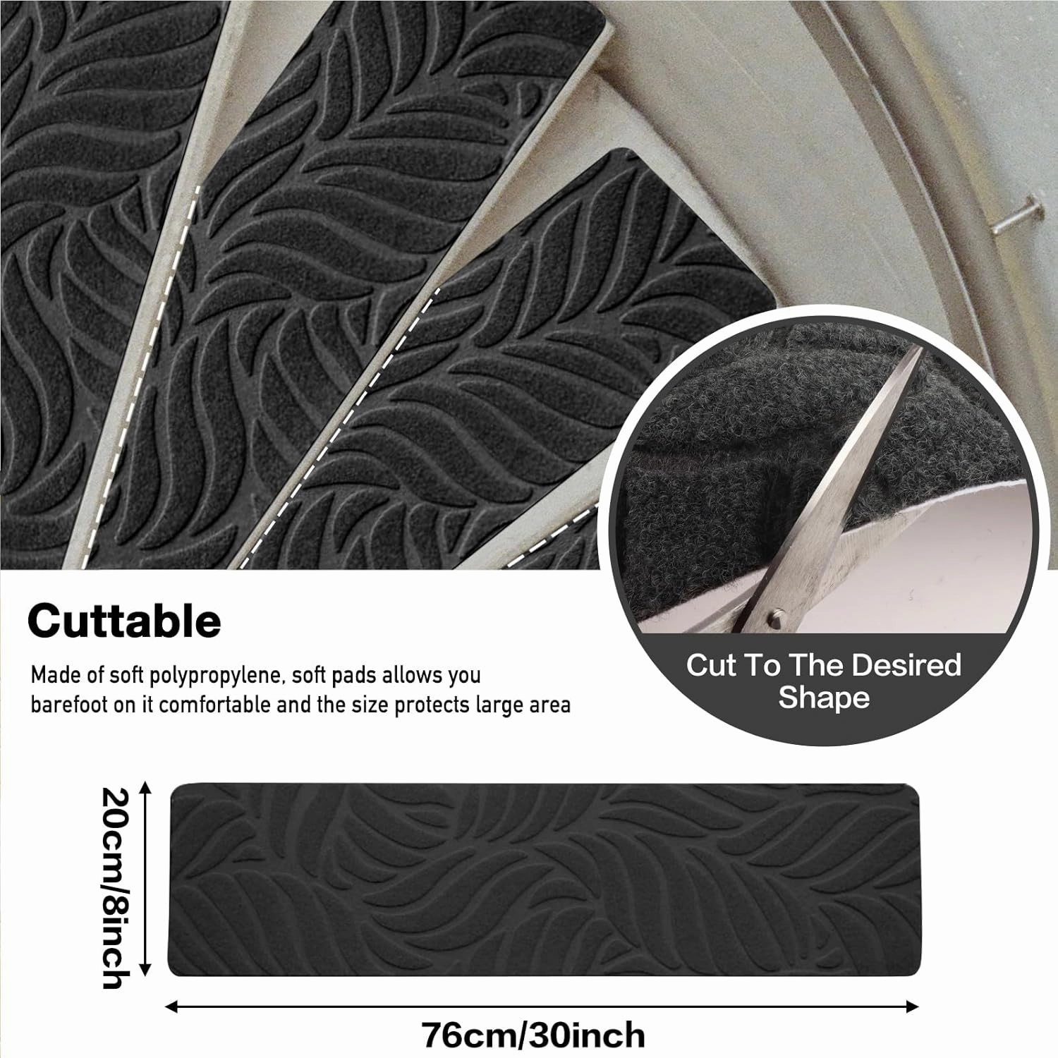 Stair Treads for Wooden Steps - Non Slip Stairs Carpet Tape Peel and Stick with Double Adhesive Tape Set of 15 Leaf -Black