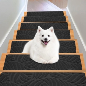 Stair Treads for Wooden Steps - Non Slip Stairs Carpet Tape Peel and Stick with Double Adhesive Tape Set of 15 Leaf -Black