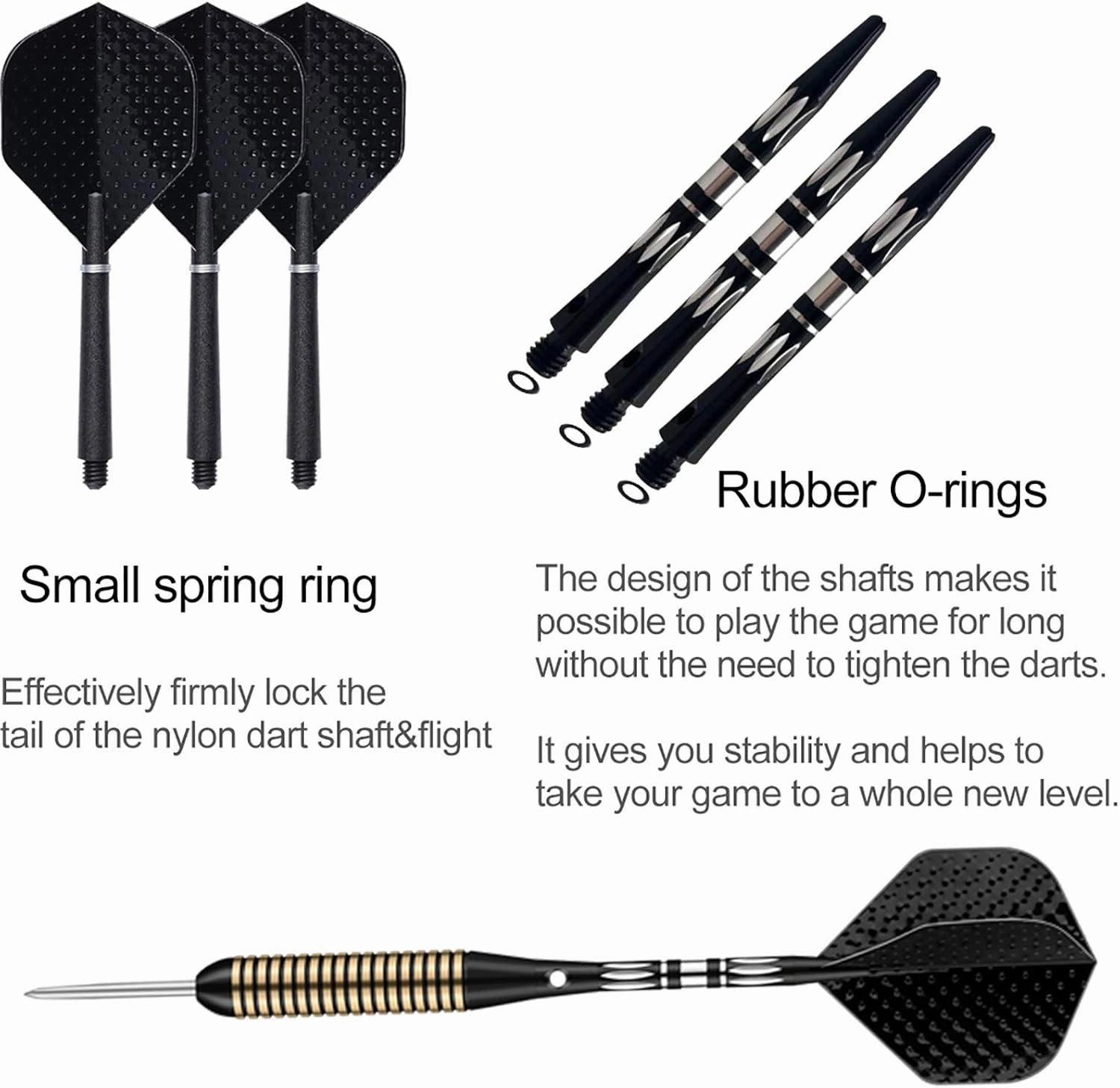 Steel Tip Darts Set for Dartboard, Professional Brass Darts Metal Tip Black Purple Aluminium Nylon Shafts 9 Flights 50 Rubber O-Rings 12 Spring Rings 1 Dart Sharpener Tool 24/27 Grams