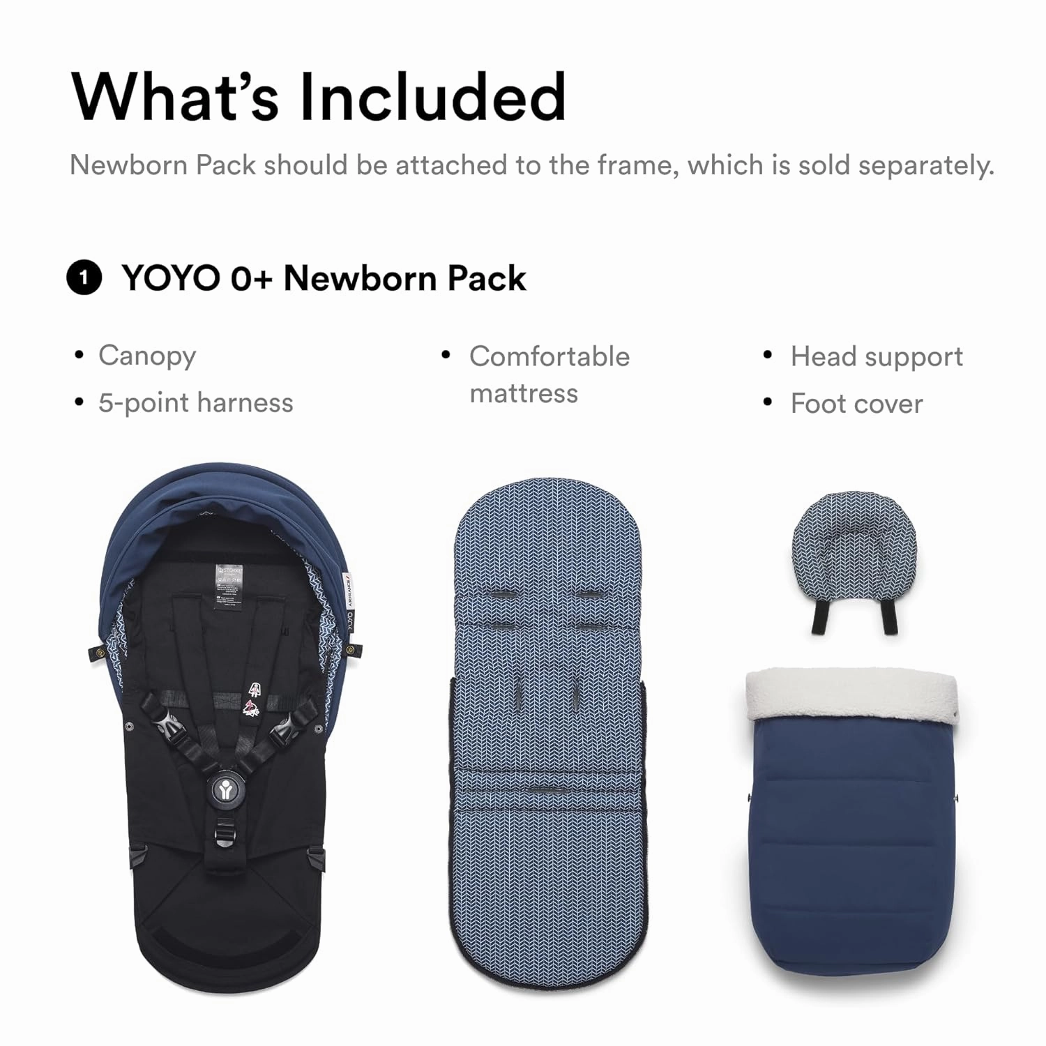 Stokke YOYO 0  Newborn Pack, Air France Blue - Includes Mattress, Extendable Canopy & Five-Point Harness - Requires YOYO3 Frame (Sold Separately)