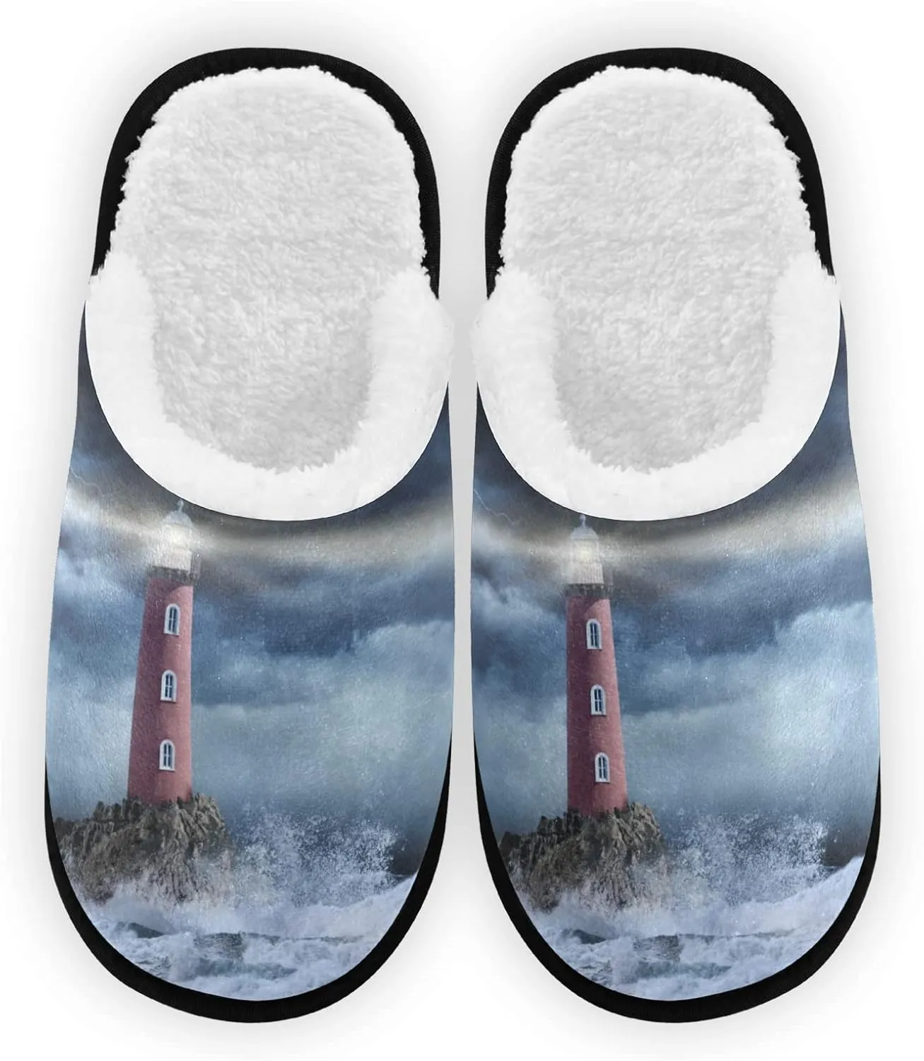 Storm Lighthouse Slippers, Soft Memory Foam Non-Slip Indoor House Slippers Home Shoes for Bedroom Hotel Travel Spa