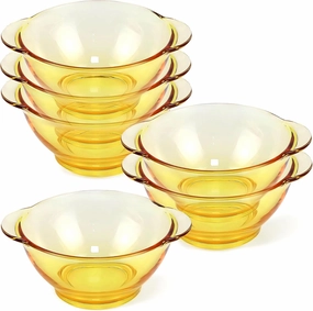 STPGoods Glass Dinner Plates - Set of 6, Blue Cobalt Transparent Glass Eating Plates, Circular Glass Dinnerware for Salad, Bread, Dinner (Salad Bowl Yellow, Set of 6)