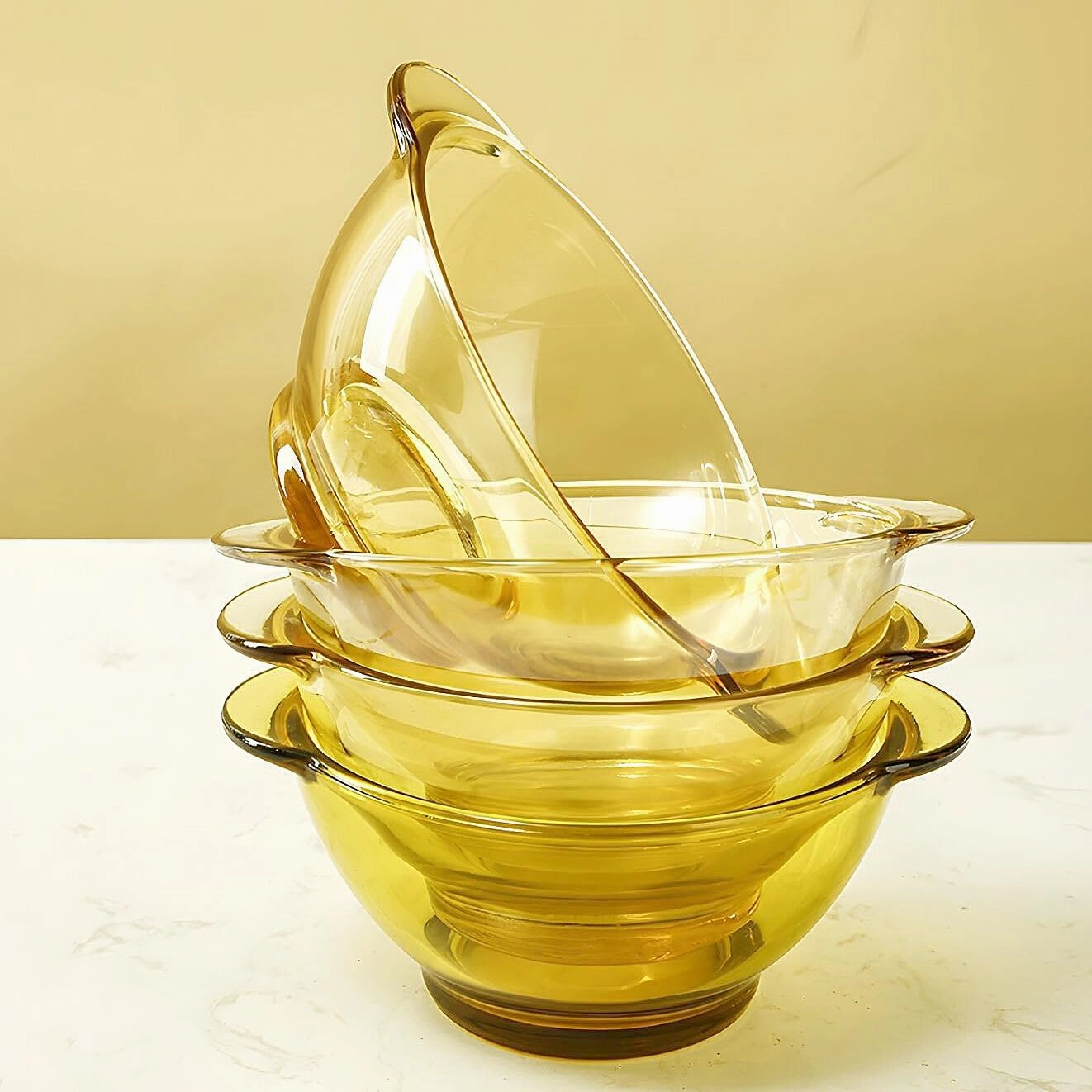 STPGoods Glass Dinner Plates - Set of 6, Blue Cobalt Transparent Glass Eating Plates, Circular Glass Dinnerware for Salad, Bread, Dinner (Salad Bowl Yellow, Set of 6)