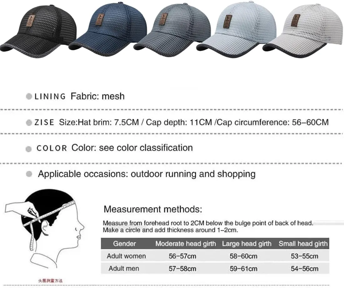 Summer Outdoor Casual Baseball Cap, 2024 New Mesh Hats for Men, Adjustable Quick Dry Cool Summer Caps for Men Women