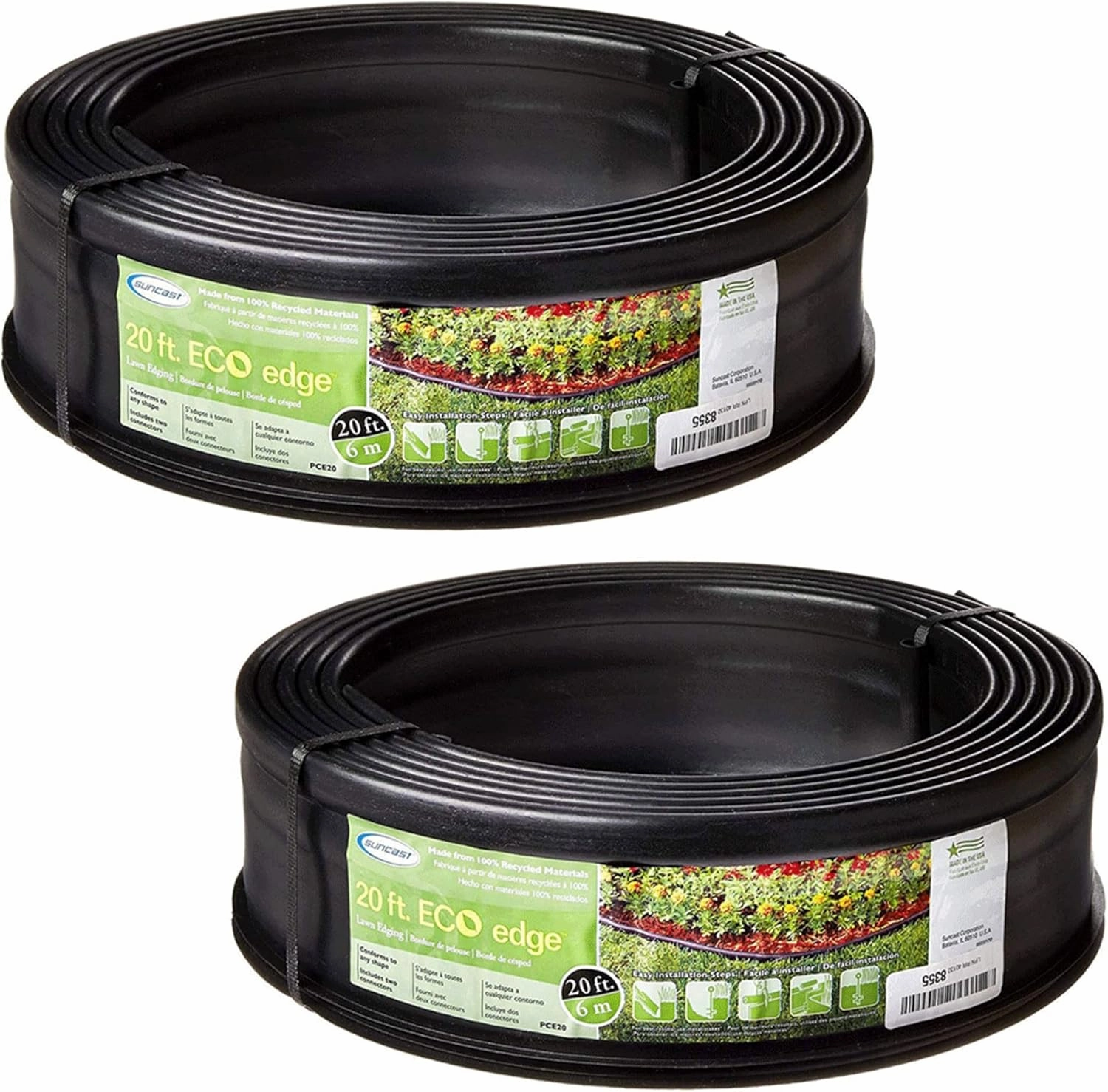 Suncast 5 Eco Edge 20 Foot Plastic Edging Roll w/ 2 Connectors, 5 Inch (2 Pack)