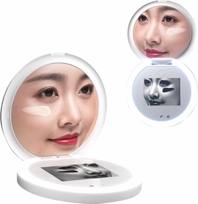 Sunscreen Testing Mirror with Uvcamera Compact Pocket Mirror with LED Light Folding USB Rechargeable Sunscreen Detector Mirror Travel Makeup Gadget (1)