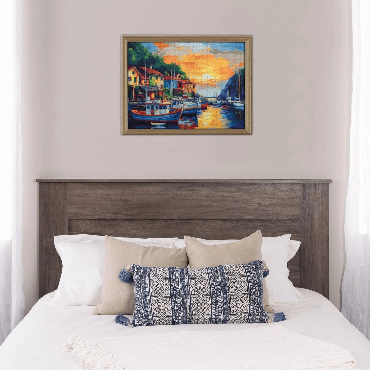 Sunset Fishing Village Puzzle 500 Pieces, Natural Landscape Wooden Puzzle, is Ideal for Landscape Lovers, Creative Entertainment Games and Holiday Party Gifts Art Wall Home Decoration