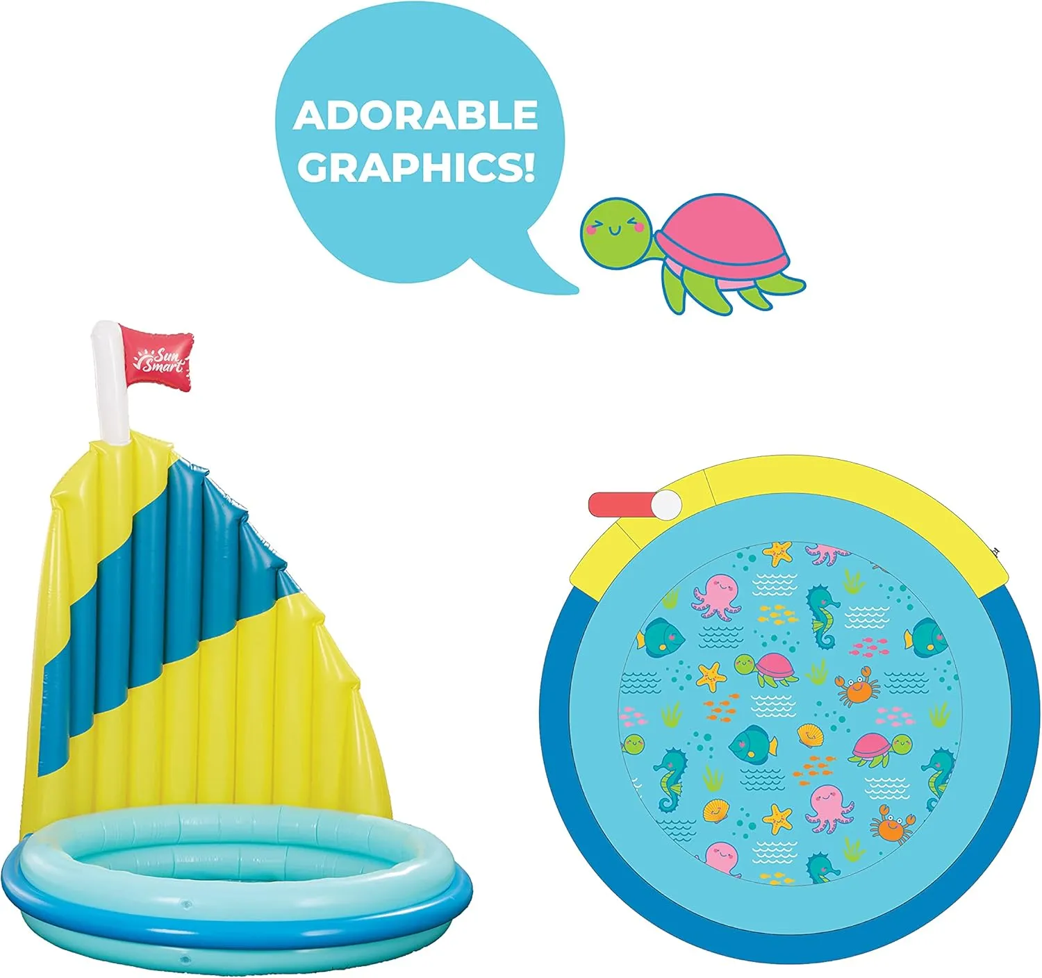 SunSmart Shade N Play Sailboat Kiddie Pool With 360 Rotating Sun Shade Sail, Heavy Duty Double-Ring Mini Inflatable for Kids Splash and Play, Outdoor Water Toy, 40" Small for Toddlers