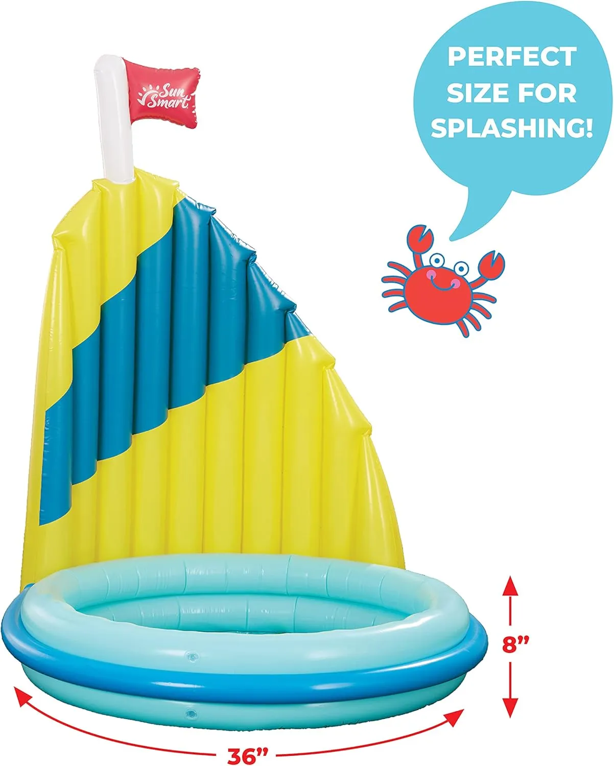 SunSmart Shade N Play Sailboat Kiddie Pool With 360 Rotating Sun Shade Sail, Heavy Duty Double-Ring Mini Inflatable for Kids Splash and Play, Outdoor Water Toy, 40" Small for Toddlers
