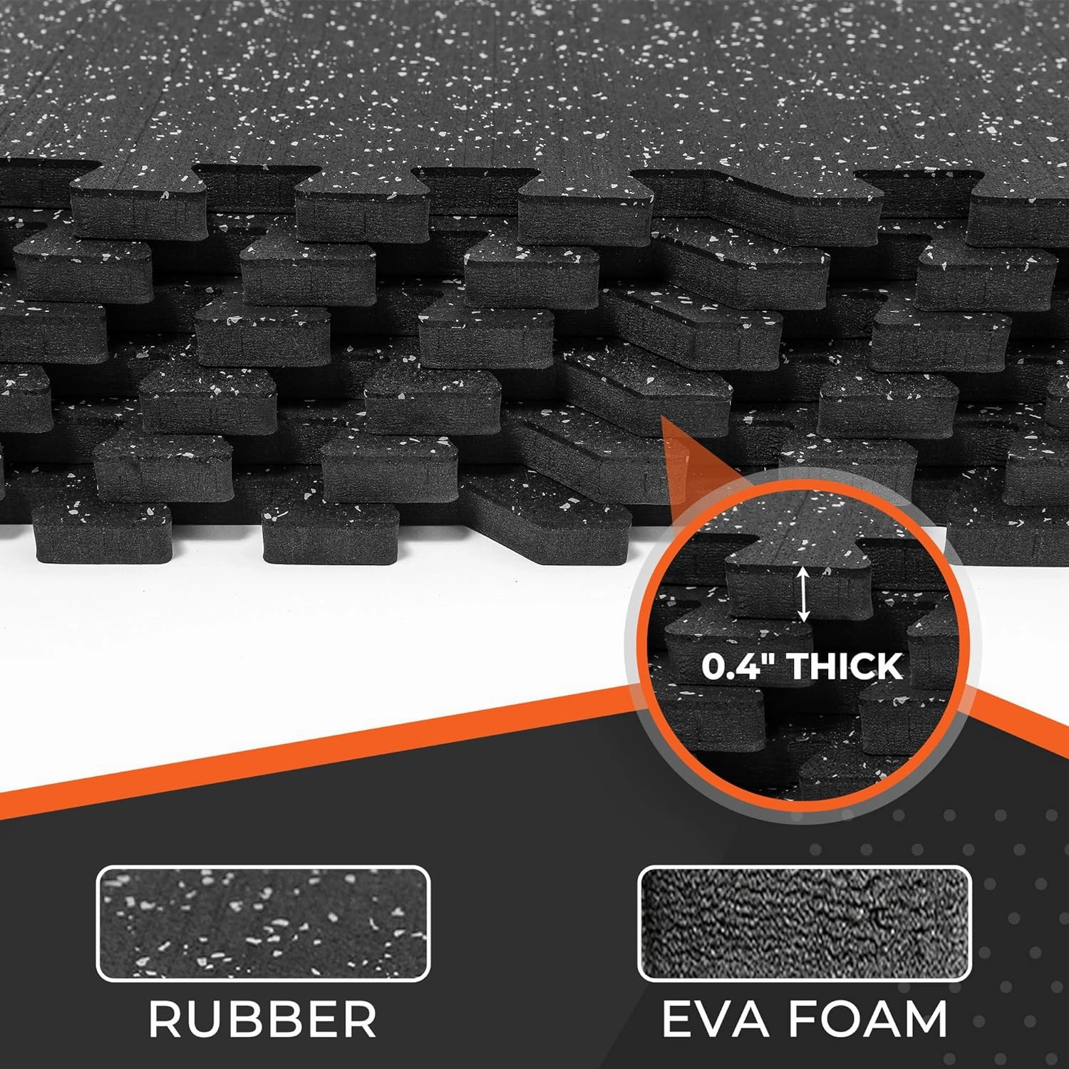 SUPERJARE 0.4 Inch Gym Flooring for Home Gym, 24 Tiles Gym Floor Mat with Heavy Duty Rubber Top, Interlocking Rubber Flooring Mats, 24"" x 24"" Workout Exercise Equipment Mats (96 sqft), Black/Grey