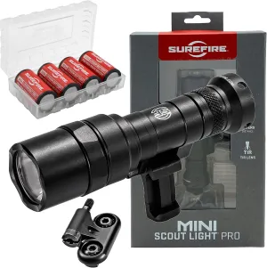 SureFire Mini Scoutlight Pro Tactical Light 500 Lumen Compact LED 340C Bundle with 4 Extra CR123A Batteries and a Lightjunction Battery Case