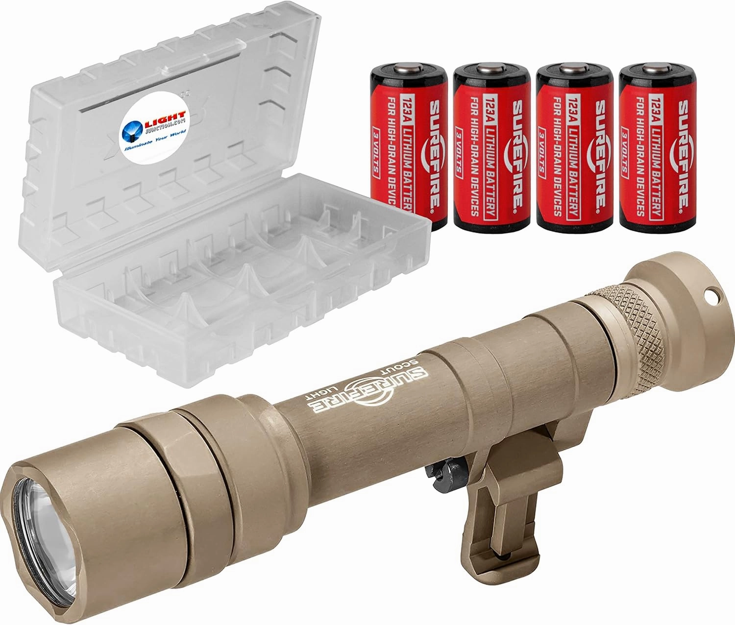 SureFire Scoutlight Pro Tactical Light High Output 1000 Lumen LED 640U Bundle with 4 Extra CR123A Batteries and a Lightjunction Battery Case