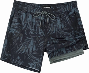 SURF CUZ Mens Swim Trunks with Compression Liner 5" Swim Shorts Quick Dry Bathing Suit Swimming Trunks Zipper Pockets
