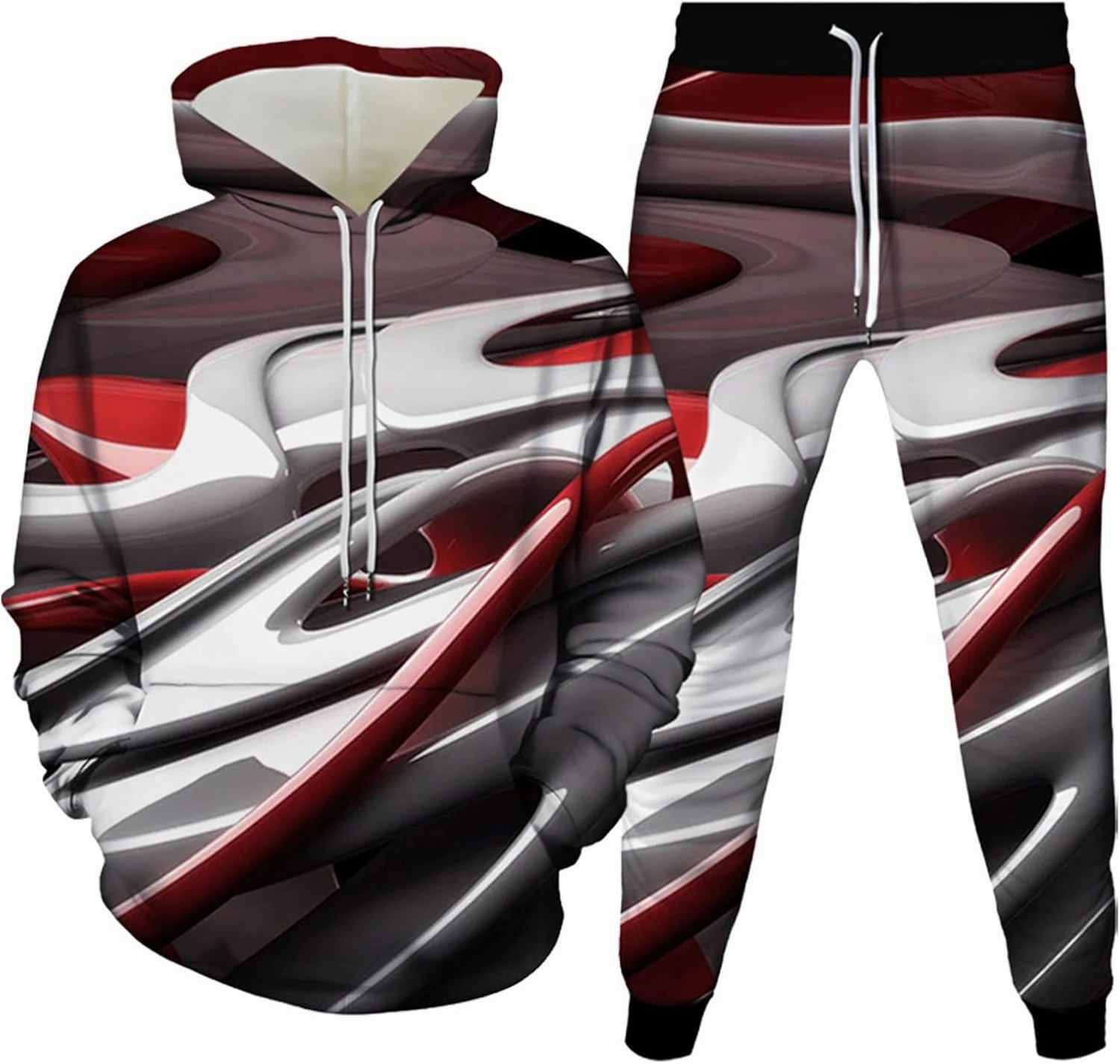 Sweatsuit Set for Men Novelty 3D Print Graphic Long Sleeve Hooded Top Pant Outdoor Casual Tracksuit Outfits Plus Size
