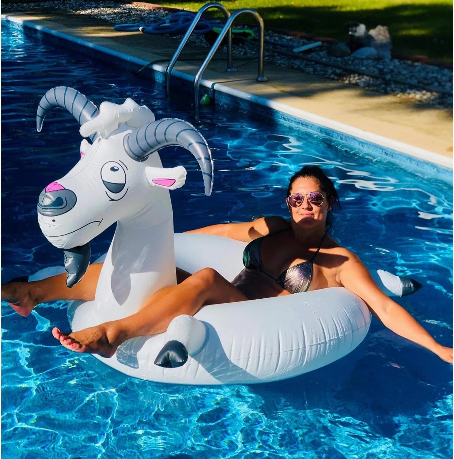 Swimline Inflatable Goat Swim Ring, Grey,56"/46"/16"-44"