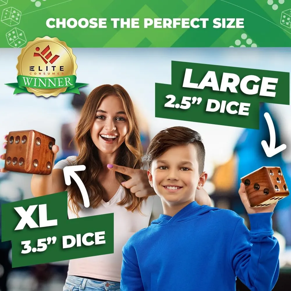 SWOOC Games - Yardzee, Farkle & 20  Giant Dice Games (All Weather) with Wood Bucket, 5 Scorecards & Marker - Yard Dice Outdoor Game - Large Dice Jumbo - Giant Yard Games - Outside Games - Lawn Games