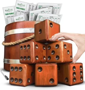 SWOOC Games - Yardzee, Farkle & 20  Giant Dice Games (All Weather) with Wood Bucket, 5 Scorecards & Marker - Yard Dice Outdoor Game - Large Dice Jumbo - Giant Yard Games - Outside Games - Lawn Games