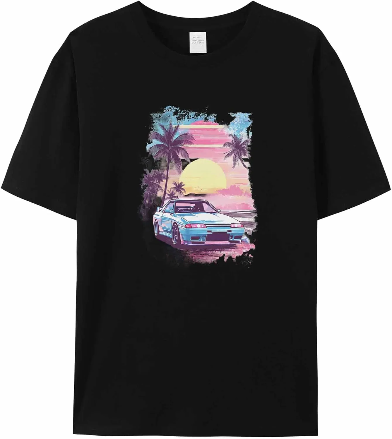 T-Shirts for Women Racing Car Pink Sky Women's Tops Crew Neck Short Sleeve Tees