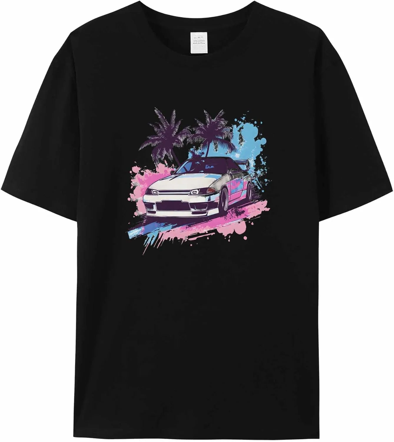 T-Shirts for Women Racing Car with Palm Trees Women's Tops Crew Neck Short Sleeve Tees