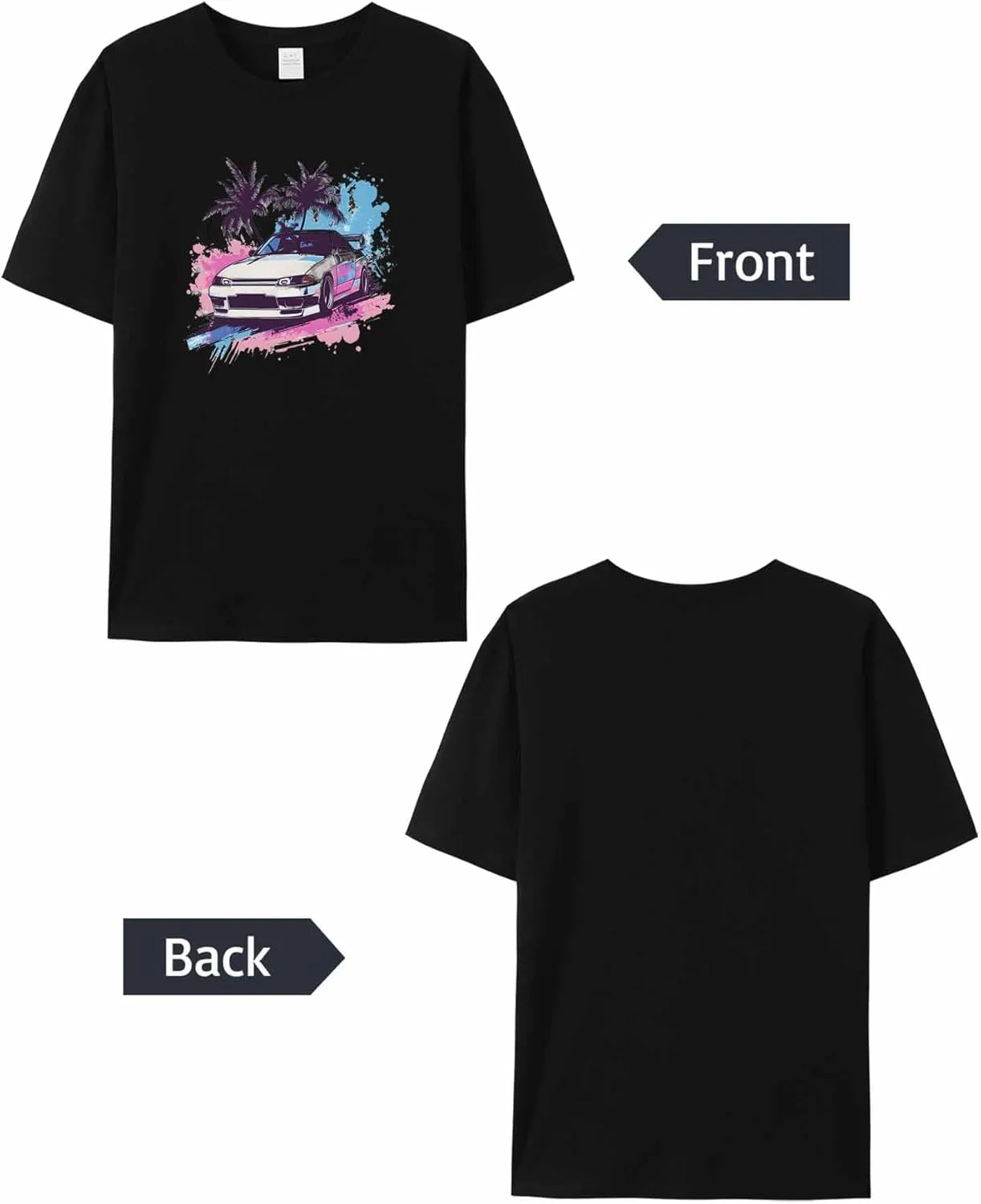 T-Shirts for Women Racing Car with Palm Trees Women's Tops Crew Neck Short Sleeve Tees