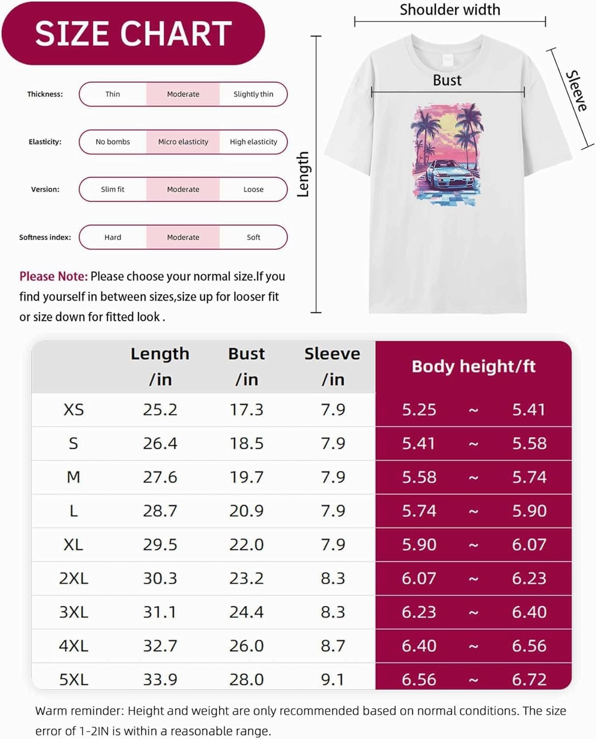 T-Shirts for Women Racing Car Pink Sky Trees Women's Tops Crew Neck Short Sleeve Tees