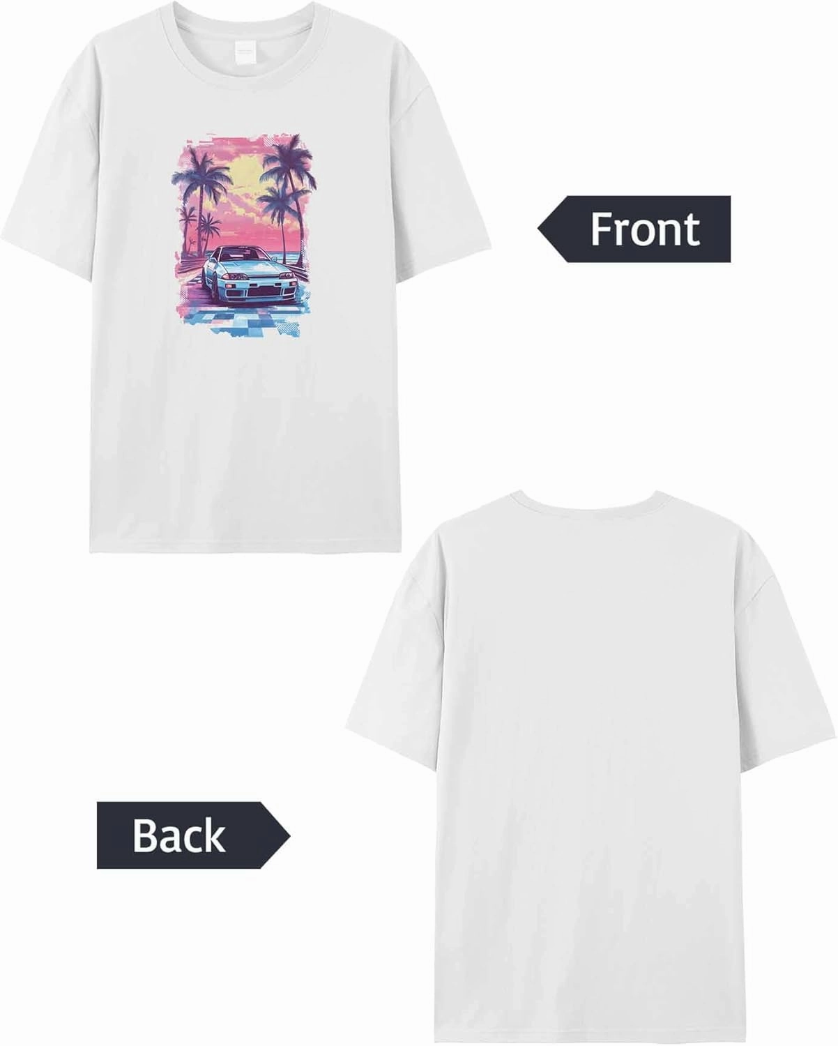 T-Shirts for Women Racing Car Pink Sky Trees Women's Tops Crew Neck Short Sleeve Tees