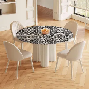 Table Cover for Kitchen and Dining Room Ancient Oriental Damask Pattern Floral Outdoor Wrinkle Polyester Tabletop Cover for Dining Table Antique Fits up 42"-46" Diameter Tables White Black