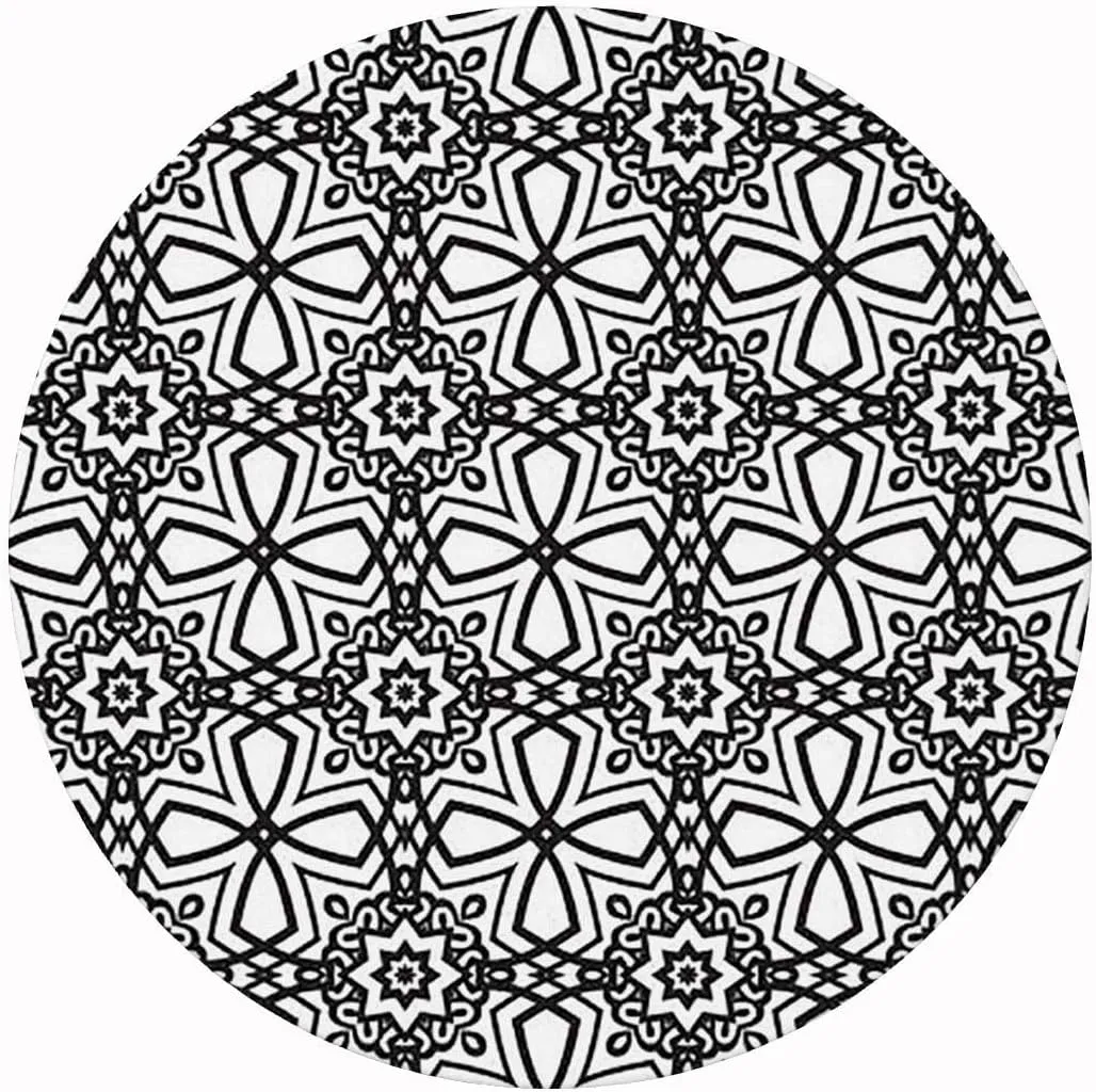 Table Cover for Kitchen and Dining Room Ancient Oriental Damask Pattern Floral Outdoor Wrinkle Polyester Tabletop Cover for Dining Table Antique Fits up 42"-46" Diameter Tables White Black