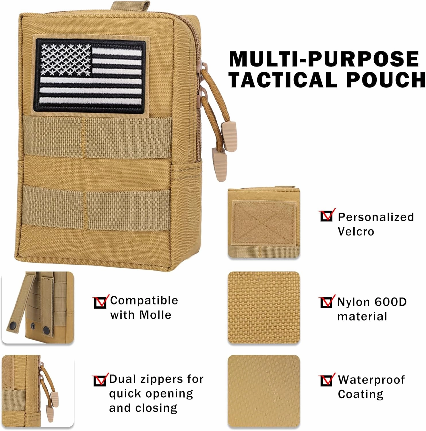 Tactical Molle Pouch Molle Utility Pouch Medical EDC Admin Pouch Molle EDC EMT Utility Pouch with US Flag Patch Web Dominator Elastic Strings and Keychain