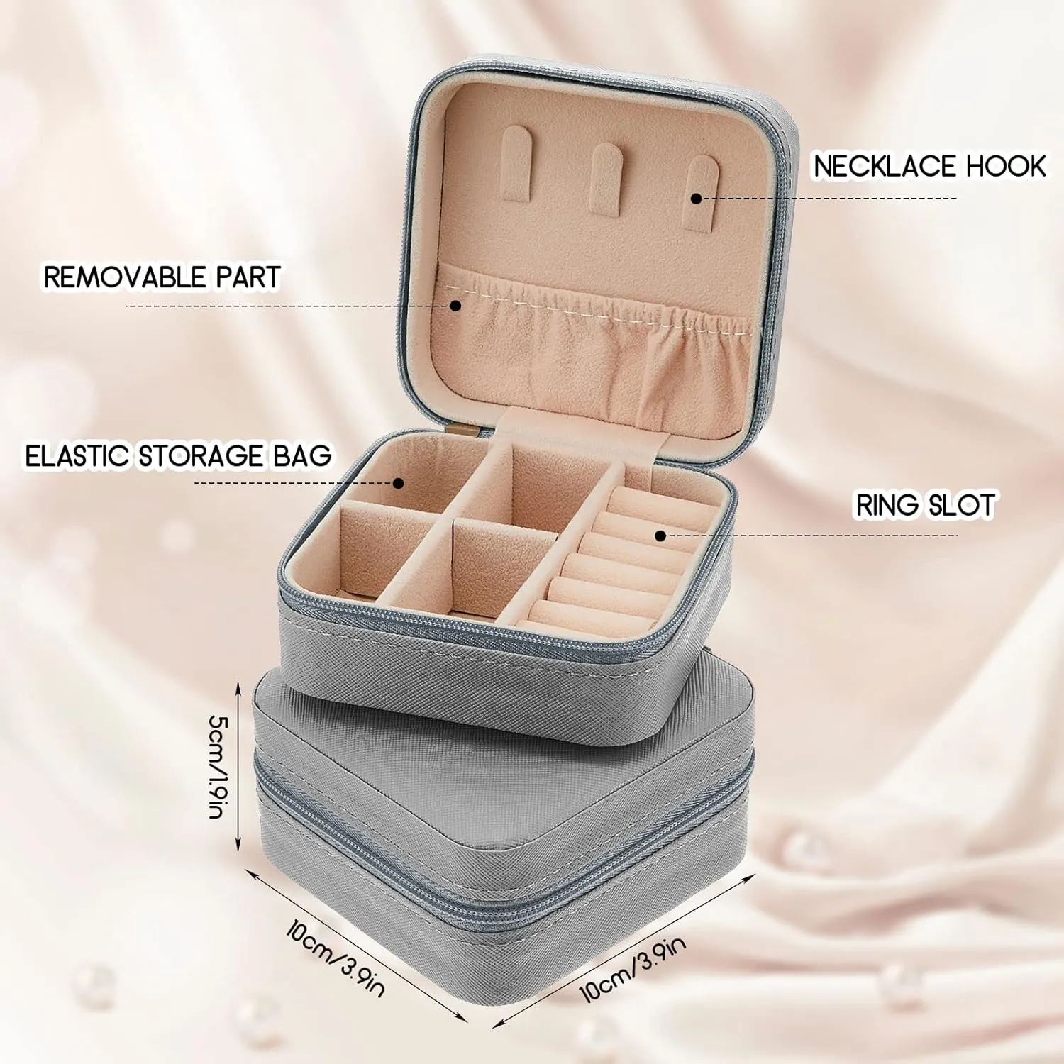 Taiyin 6 Pcs Travel Jewelry Case Organizer Bridesmaid Gift Boxes Mini Storage Organizer Box(Gray)