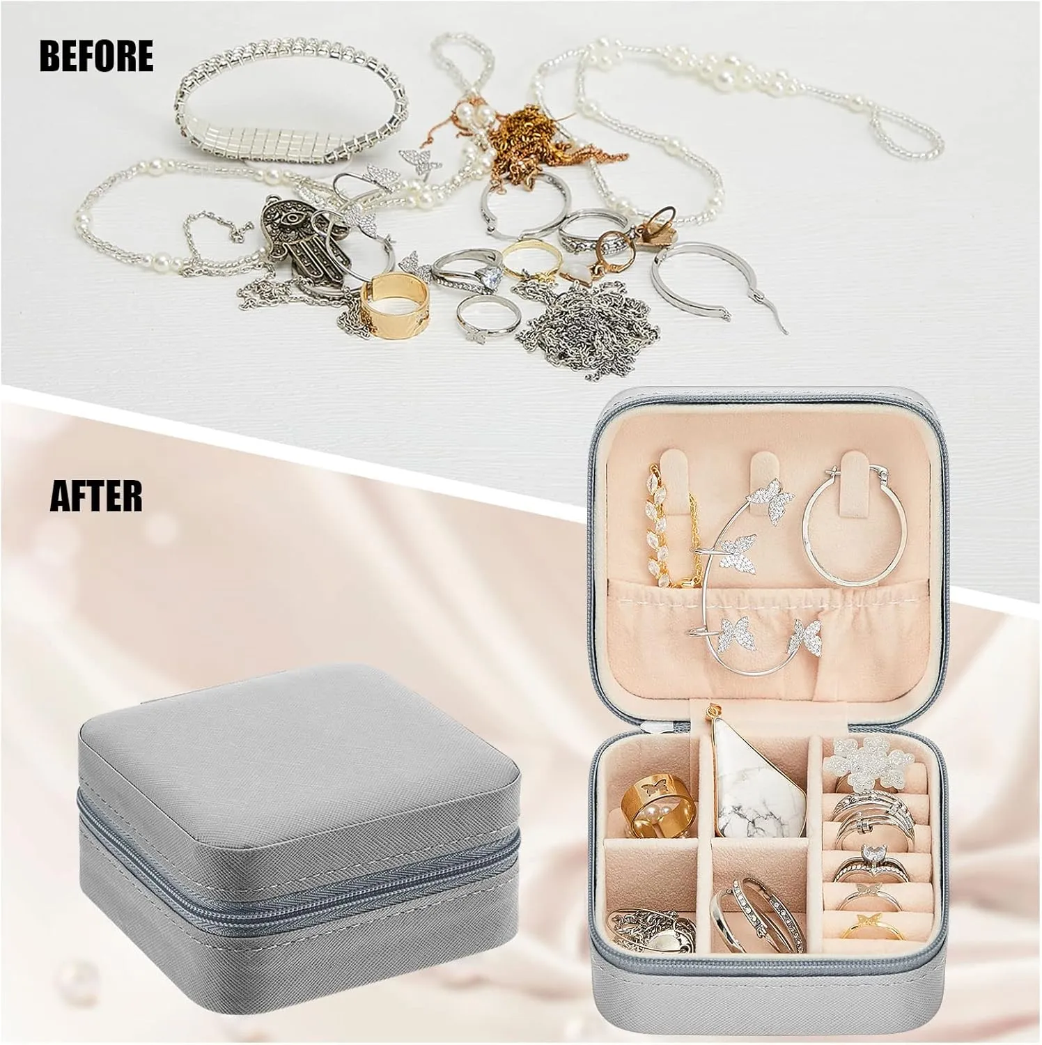 Taiyin 6 Pcs Travel Jewelry Case Organizer Bridesmaid Gift Boxes Mini Storage Organizer Box(Gray)