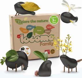 Taksa Toys Locomo Family Black Edition Waldorf Montessori Toys Wooden Animal Figures for Outdoor-Loving Kids, Trigger Boys Girls Creativity, Sensory Toddler Toys for Ages 3 4 5 6 7  Olds (Set of 5)