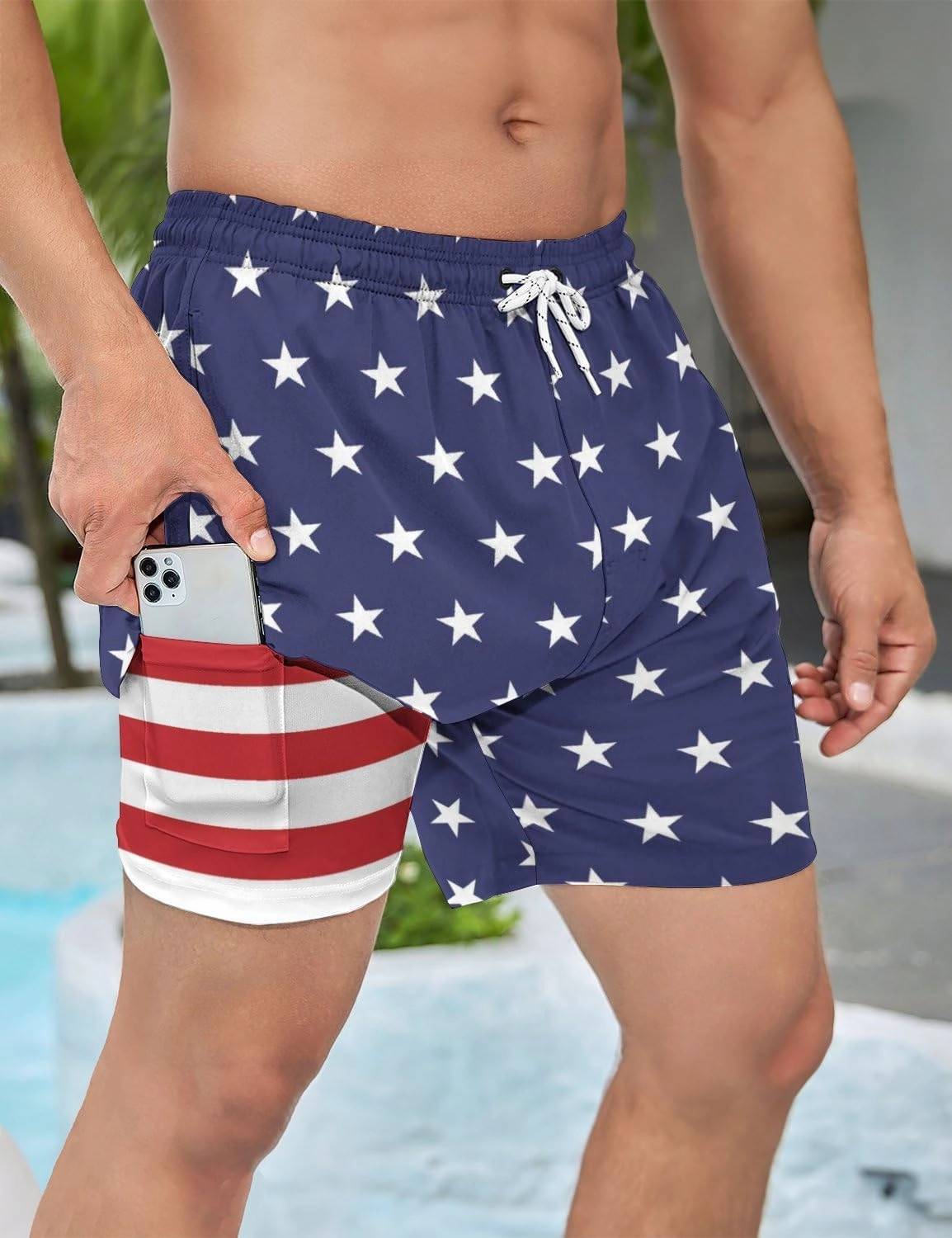 Tasneem Mens Swim Trunks with Compression Liner Swim Shorts 5 Inch Inseam Quick Dry Mens Bathing Suit