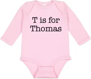 TATY Kids T is for Thomas Long Sleeve Baby Infant Bodysuit