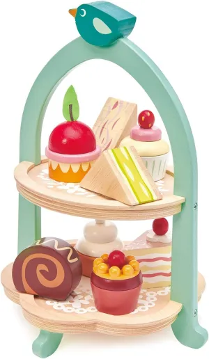 Tender Leaf Toys - Mini Chef Birdie Afternoon Tea Stand – Realistic English Sandwich, Cake and Pastry Tower for Pretend Play High-Tea Party - Social, Creative, and Imaginative Role Play - Age 3 