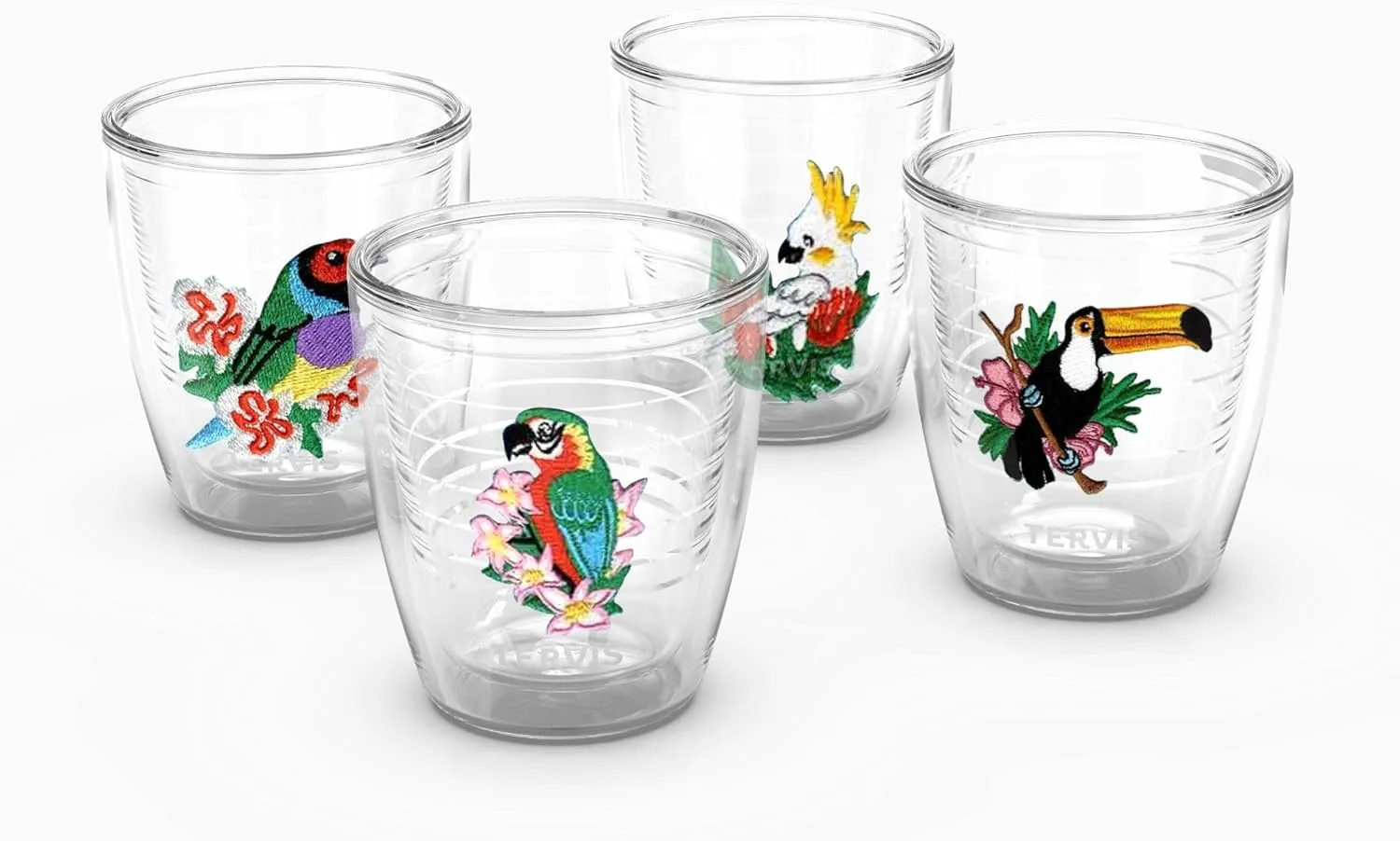 Tervis Birds of the Tropics Collection Made in USA Double Walled Insulated Tumbler Travel Cup Keeps Drinks Cold & Hot, 12oz - 4pk, Assorted