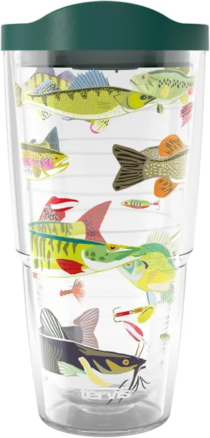 Tervis Freshwater Fish and Lures Made in USA Double Walled Insulated Tumbler Travel Cup Keeps Drinks Cold & Hot, 24oz, Classic